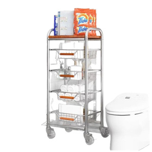 Storage Cart 4 Layers Metal <b>Rolling</b> Cart With Baskets For Kitchen Food Storage Organizing Vegetables <b>Fruits</b> Spices - Product Image 5