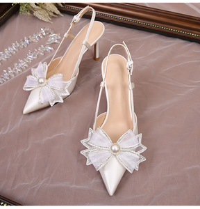 Sandalias de tacón alto de encaje con punta cerrada y talón descubierto para mujer, estilo veraniego, personalizables, tipo stiletto - Product Image 2