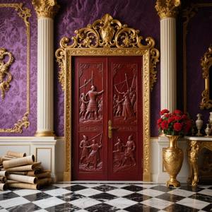 Porte principale à double ouverture de <span class=keywords><strong>château</strong></span> sculpté classique de style européen, entrée d'église, porte solide arquée en teck - Product Image 3