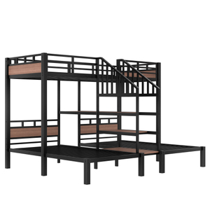 Litera metálica doble sobre individual con escalera resistente hasta el suelo, literas de acero de alta resistencia para niños y adultos - Product Image 5