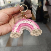 Porte-clés tricoté à la main, mignon, multicolore, avec pendentifs trèfle, nuage, étoile de mer et fleur, accessoires de sac