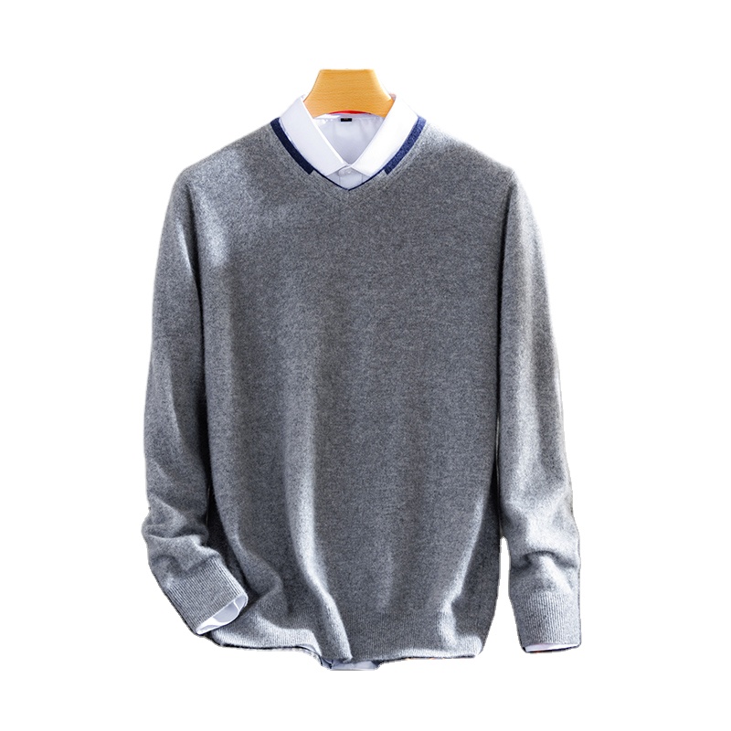 Men's V-Neck Cashmere Solid Color Breathable Quick Dry Anti-Pilling Full Sleeve Autumn Winter ODM OEM