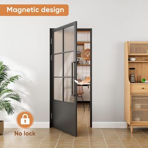 <span class=keywords><strong>Porta</strong></span> Preassemblata ZONLE Moderna 91x213 cm con 6 Vetri, Telaio in Metallo Nero, Vetro Smerigliato, Apertura a Battente Sinistra, Facile da Installare - Product Image 3