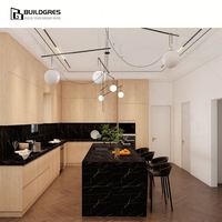 Meuble de cuisine australien en bois grainé avec îlot central, zone four encastré, panneau résistant à l'humidité pour rénovation de cuisine