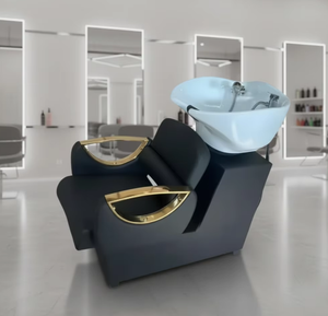 Nouveau fauteuil de shampooing en cuir moderne avec lavabo en céramique et structure métallique pour salon de coiffure - Design semi-inclinable - Product Image 6