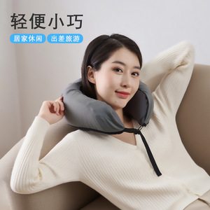 Coussin de voyage pliable en forme de U, gris, 28x26x14cm, pour avion et train - Product Image 4