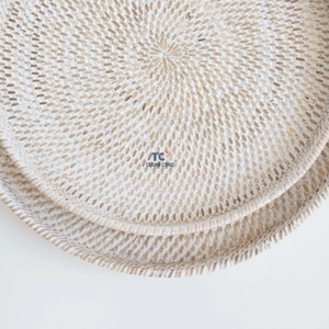 Lot de 3 plateaux de service ronds en rotin tissés à la main plateau en osier table petit déjeuner boissons snack stockage de fruits - Product Image 2