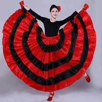 Classique rouge et noir épissé Flamenco tauromachie Performance porter pour les femmes 180-720 degrés grande jupe spectacle de danse