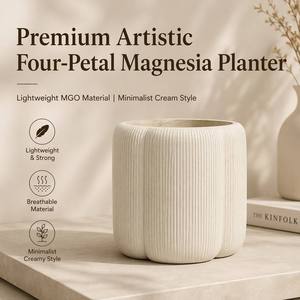 <span class=keywords><strong>Vaso</strong></span> per <span class=keywords><strong>Fiori</strong></span> Moderno <span class=keywords><strong>in</strong></span> Argilla Fibrosa a Forma di Petalo, Stile Crema, Leggero con Bordo Ondulato, Modello JiMu 0269B per Interni ed Esterni, Giardino e Casa - Product Image 2