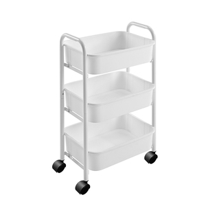 Phòng Khách Di Chuyển Lưu Trữ Cán Kệ Trắng Lớn Tiện Ích Xe Đẩy Giỏ Hàng Với 3 Phẳng Nhựa Kệ - Product Image 1