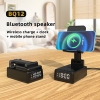 Soporte para teléfono móvil plegable multifunción 4 en 1, altavoz Bluetooth con reloj despertador, carga inalámbrica de 15W