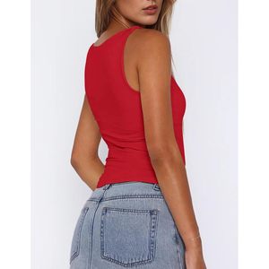 FOXA Camiseta sin mangas con cuello cuadrado para mujer, top corto sin mangas, tops básicos de punto para salir - Product Image 2