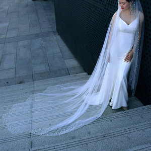 <span class=keywords><strong>Voile</strong></span> de Mariée Long Cathédrale Traînant 3M Qushine, Romantique et Élégant, Bords Perles, Haute Qualité, Vente en Gros - Product Image 6