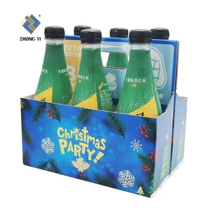 Custom Logo Karton 6 Pack Wijn Box Carrier Goedkope Draagbare Handvat Gegolfd Papier Verpakking 6 Fles Bier Carrier