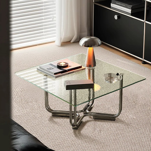 Mesa de Centro de Vidrio Vintage para Sala de Estar, Mesa Auxiliar Minimalista Color Crema, <span class=keywords><strong>Escritorio</strong></span> de Lujo para Apartamentos Pequeños - Product Image 1