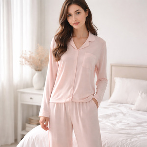 Pigiama Personalizzato Senza Bottoni Facile da Indossare e Togliere <span class=keywords><strong>in</strong></span> Maglia Tinta Unita Maniche Lunghe Rosa Morbido Liscio <span class=keywords><strong>in</strong></span> Modal di Bambù - Product Image 3