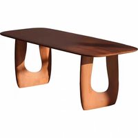 Table à manger rectangulaire arrondie en pin massif avec découpe intégrée, pieds courbés, style Wabi Sabi, forme organique minimaliste