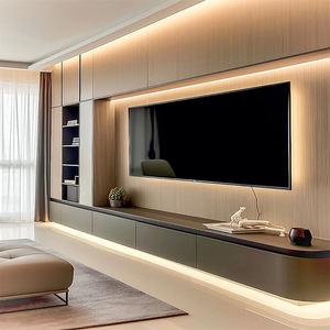 Mobile Porta <span class=keywords><strong>TV</strong></span> Sospeso da Parete di Lusso <span class=keywords><strong>a</strong></span> Prezzo di Fabbrica con Design Moderno, Unità Fluttuante in Legno Nero con LED per Soggiorno - Product Image 3