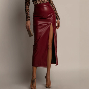 Jupes sexy à taille haute fendues et ajustées pour femmes, jupes <span class=keywords><strong>crayon</strong></span> en <span class=keywords><strong>cuir</strong></span> PU moulante - Product Image 1