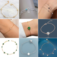 Ensemble de bracelets trèfle neuf en gros, personnalisé en or 18 carats, argent sterling 925, bracelet porte-bonheur à quatre feuilles de trèfle pour femmes