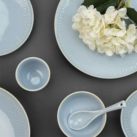 Vaisselle en porcelaine nordique haute température, assiette et bol bleus brillants, plat de service pour restaurant, vente en gros