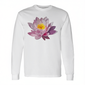 T-shirt à manches longues en coton respirant pour femme, col rond, motif fleur de lotus rose, pour yoga - Product Image 2