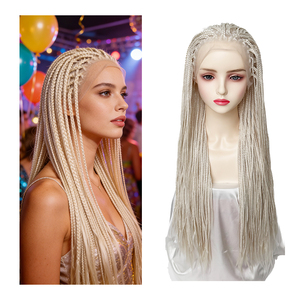 <span class=keywords><strong>Parrucca</strong></span> Sintetica Shinein Fatta a Mano Senza Nodi, Bionda 613, con Frontale in Pizzo, Treccia Micro Box Braid, Resistente al Calore - Product Image 1