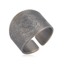 Bague Cercle Magique Heptagramme Vintage en Laiton Large et Ouverte, Réglable, Style Gothique Punk Occulte Spirituel, Cadeau pour Hommes et Femmes