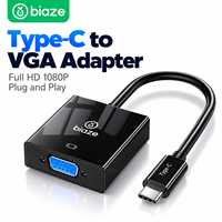 Biaze USB C ke VGA Adapter 1080P Full HD Tipe C Male ke VGA Female Kabel Konverter Video untuk Laptop Monitor Proyektor