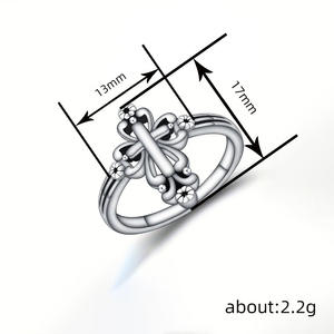 Bague croix en argent avec sertissage clos, unisexe, bijoux religieux chrétiens, joaillerie fine T0653 - Product Image 4