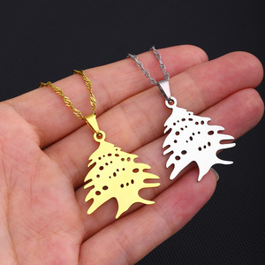 Lebanon <strong>Map</strong> Cedar Tree Flag Pendant Necklace Stainless Steel Gold/Steel Color Men Women Ethnic Jewelry <strong>Gifts</strong> - Product Image 2