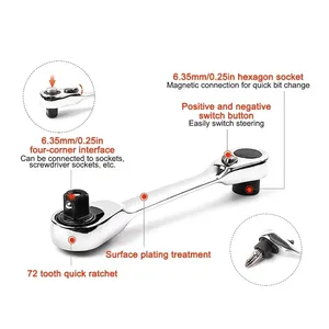2-Trong-<span class=keywords><strong>1</strong></span> Mini <span class=keywords><strong>1</strong></span>/4 Ratchet Cờ Lê Thiết Lập Đôi Đã Kết thúc Nhanh Chóng Ổ Cắm Tuốc Nơ Vít Hex Mô-men Xoắn Wrenches Tay-Powered OEM Tùy Chỉnh - Product Image 3