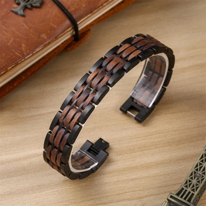 Bracelets unisexes en bois et acier inoxydable noir faits à la main, logo personnalisé, écologiques, Pulsera De Madera - Product Image 4