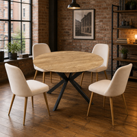 Table de cuisine ronde peu encombrante, pieds croisés en métal robuste, table à manger nordique en bois grainé, ensemble de table à manger moderne, best-seller