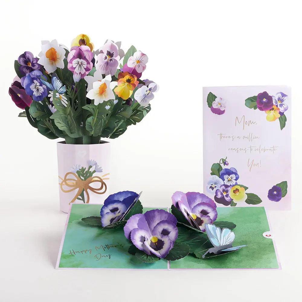 Vendita all'ingrosso esclusivo Bouquet di fiori di carta regalo 3d Pop-Up biglietti di auguri di lusso per tutte le occasioni Bouquet di fiori