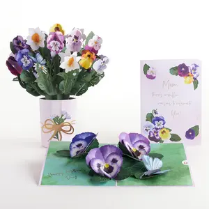 Vente en gros Bouquet de fleurs exclusif en papier Cadeau 3d Pop Up Cartes de voeux Bouquet de fleurs de luxe pour toutes les occasions