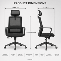 Chaise de bureau ergonomique en maille haute avec appui-tête, accoudoirs fixes en PP, base à vérin à gaz 3 positions, pivotante