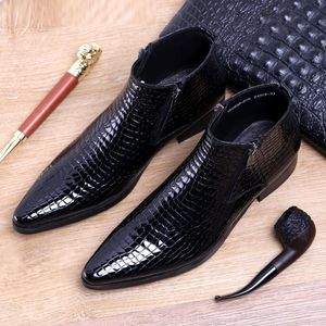<span class=keywords><strong>Stivali</strong></span> Formali da Uomo con Cerniera Laterale, Texture <span class=keywords><strong>Coccodrillo</strong></span>, in Vera Pelle, Misure 37-46, Traspiranti, per Ufficio e Carriera - Product Image 2