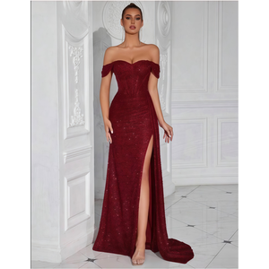 プラスサイズ エレガントな女性用 ストラップレス スパンコール ボディコン ボールガウン ロング丈 シンプル フォーマル イブニングドレス プロム ウェディングドレス - Product Image 2