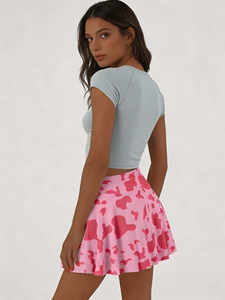 Falda plisada con estampado de vaca rosa de cintura alta y talla grande con pantalones cortos incorporados |   Minifalda Deportiva para Tenis y Fitness - Product Image 3