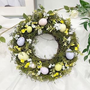 Guirnalda Decorativa con Huevos de Colores Artificiales de 36 cm, Planta Artificial, Corona de Plantas Naturales, Decoración Moderna para Fiestas y Festivales de Pascua - Product Image 1