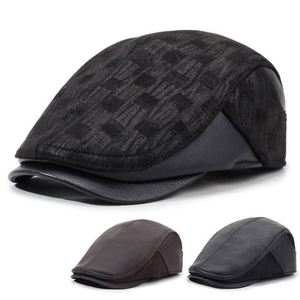 Wholesale New Arrival Outdoor Warm Winter Flat Top Ivy <b>Hat</b> with Pu Bill Casual Fashion Checked Design Earflap Beret <b>Hat</b> <b>for</b> Men - Product Image 2
