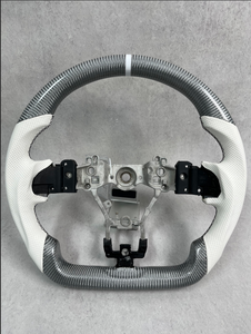 Volante Deportivo de Cuero Plano Color Blanco Leche con Estructura de Panal de Abeja de Carbono, Compatible con Subaru WRX STI 2015 2016 2017 <span class=keywords><strong>2019</strong></span> 2020 - Product Image 1