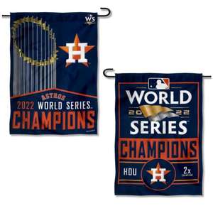 ธงประดับสวนสองด้าน12X18นิ้วจาก Houston Astros <span class=keywords><strong>2022</strong></span><span class=keywords><strong>แชมป์</strong></span><span class=keywords><strong>โลก</strong></span> - Product Image 1