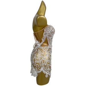 Zarif kapalı omuz dantel inciler 2 parça Set korse Mini etekler kadınlar doğum günü düğün parti Bodycon elbise parti balo kıyafetleri - Product Image 5