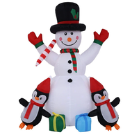 Bonhomme de neige gonflable avec chapeau haut et pingouin avec boîte cadeau pour décoration de fête de Noël en extérieur, modèle d'accessoire de jardin