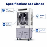 Enfriador de aire evaporativo comercial FJ-1120DLR con control remoto, flujo de aire de 8000 CMH, tanque de agua de 60L, 200W para taller
