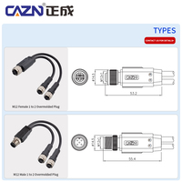 Adaptor Splitter M12 2-12 Pin Konektor Jantan Betina Berperingkat IP67 Inti Tembaga Untuk Penggunaan Elektronik 1m/2m/5m Panjang Kustom Selubung PVC