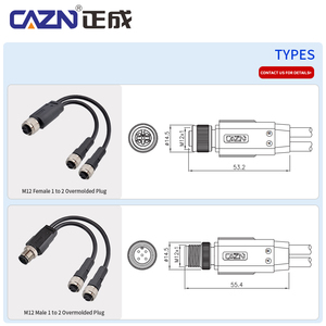 M12 分线器适配器 2-12 针公母连接器 IP67 级防护铜芯电子用 1m/2m/5m 定制长度 PVC 护套 - Product Image 5