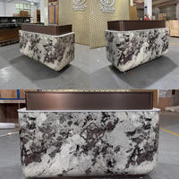 Comptoir de réception de luxe en marbre noir et blanc, pour hall d'hôtel, salon d'entreprise, usine, sur mesure, fabricant et fournisseur chinois